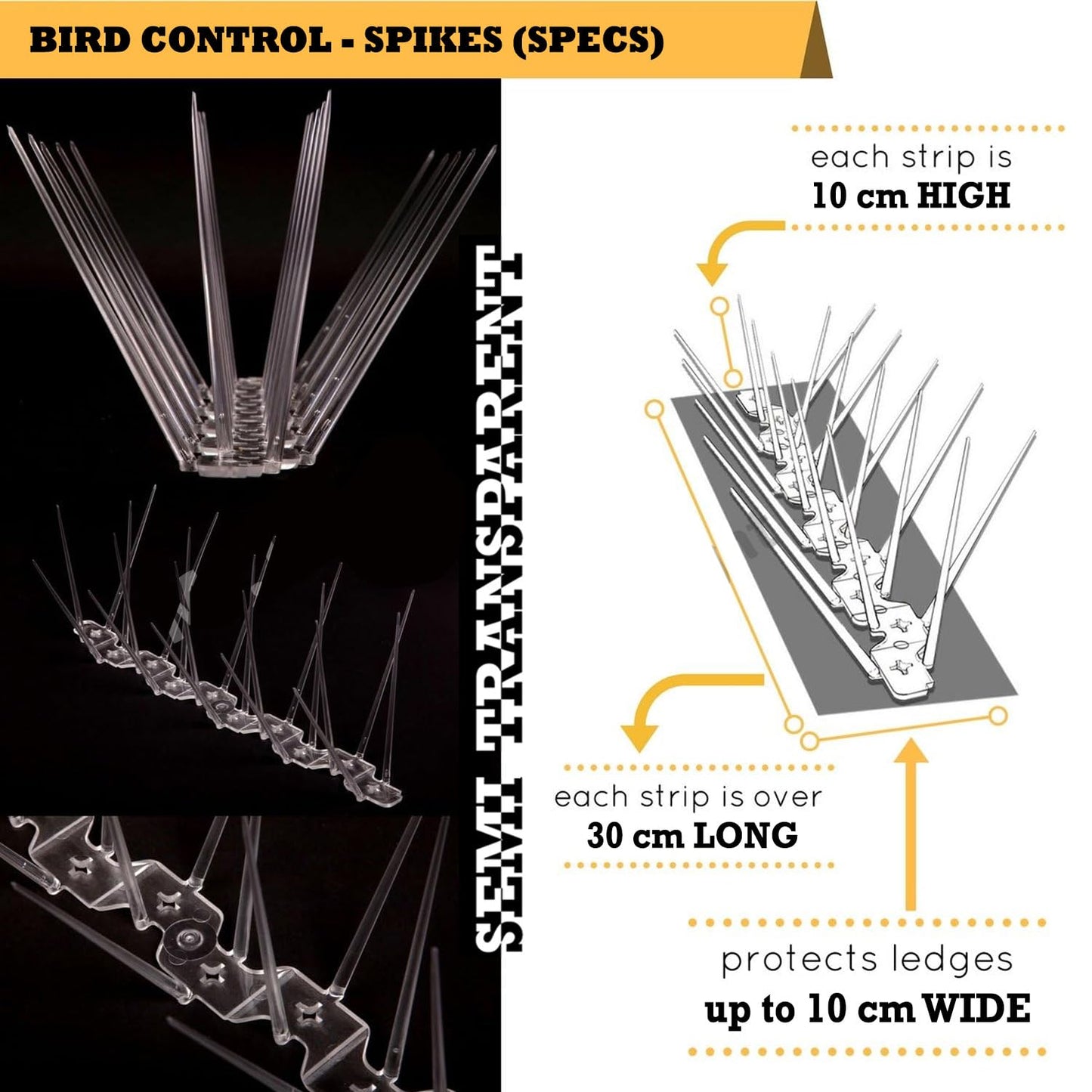 Bird and Pigeon Control Spikes | Weather Resistant | 13 in x 1 in x 3.7 in