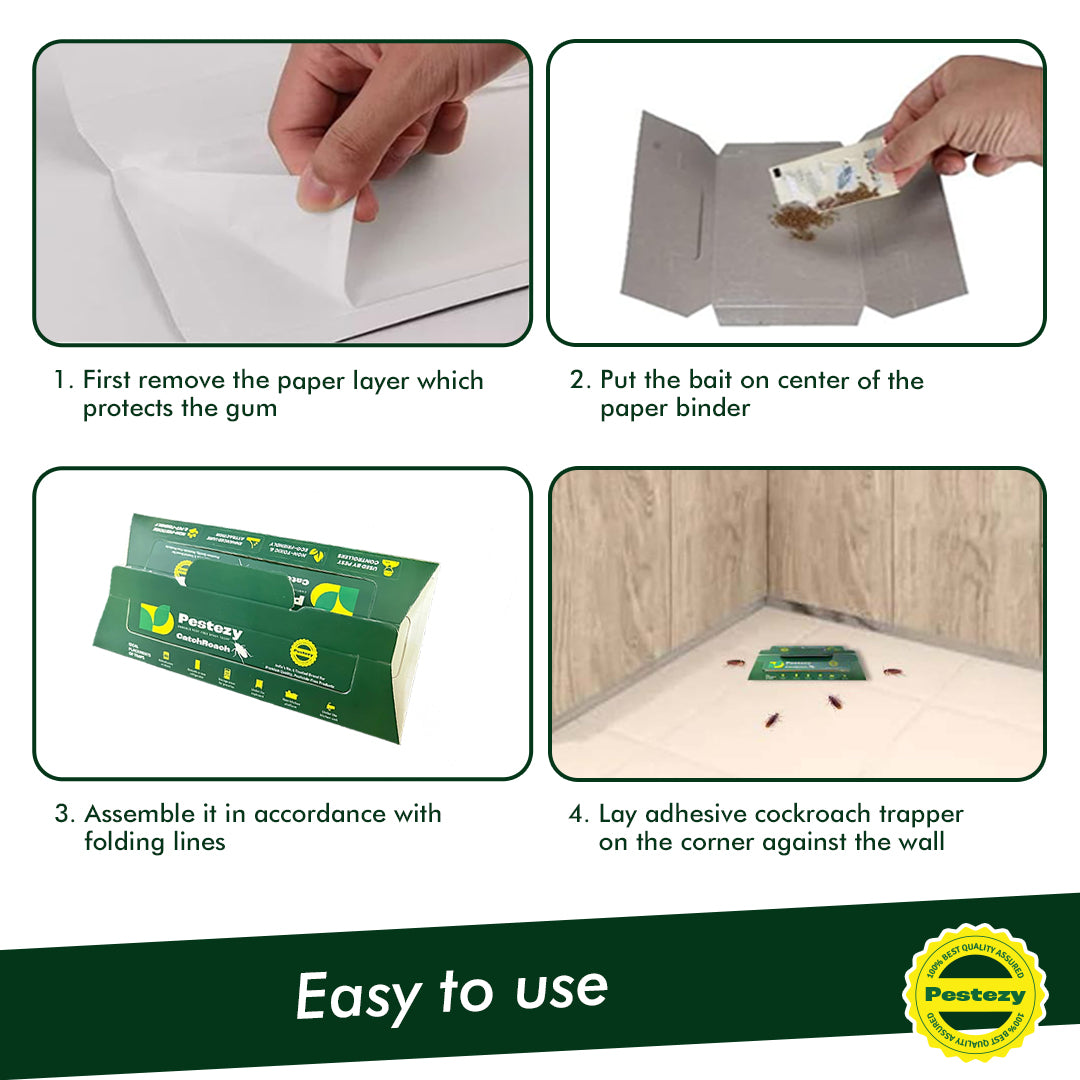 PESTEZY CatchRoach Baited Traps for Kitchen, Room, Office, Strong Adhesive Cockroach Killer, Pesticide Free Cockroach Repellent, Safe and Easy Cockroach Trap